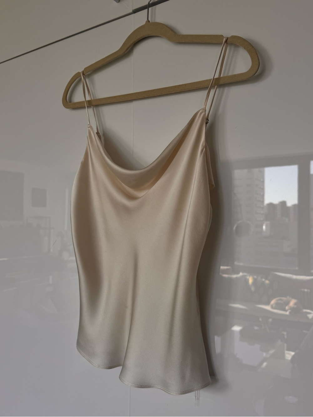 Silk Cowl Neck Camisole Tank Top - Cream - Picture 2 of 4